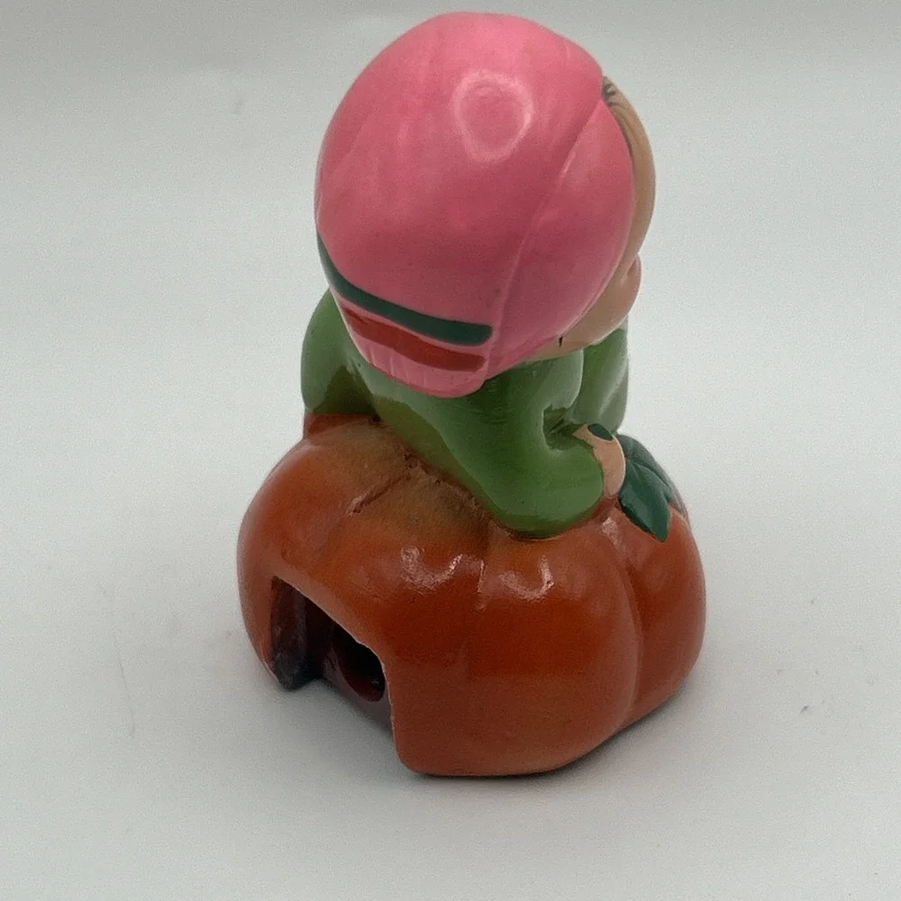 Vintage Ceramic Figurine Pencil Sharpener Asian Child on Pumpkin 1950s–70s Japan